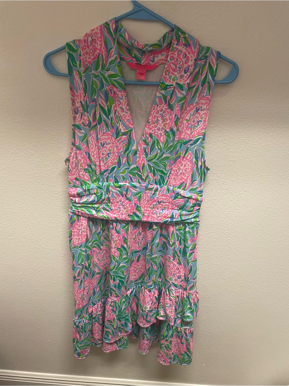 Lilly Pulitzer Annalise V-Neck Dress Womens Medium Frenchie Blue Turtley Love